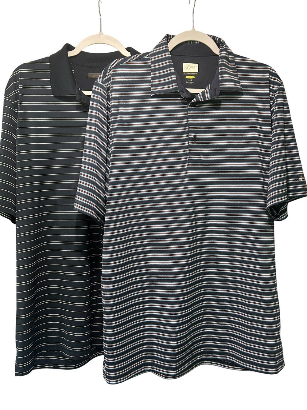 Greg Norman Play Dry Golf Polo Shirts Lot of 2 Athleisure Striped Men’s Large L